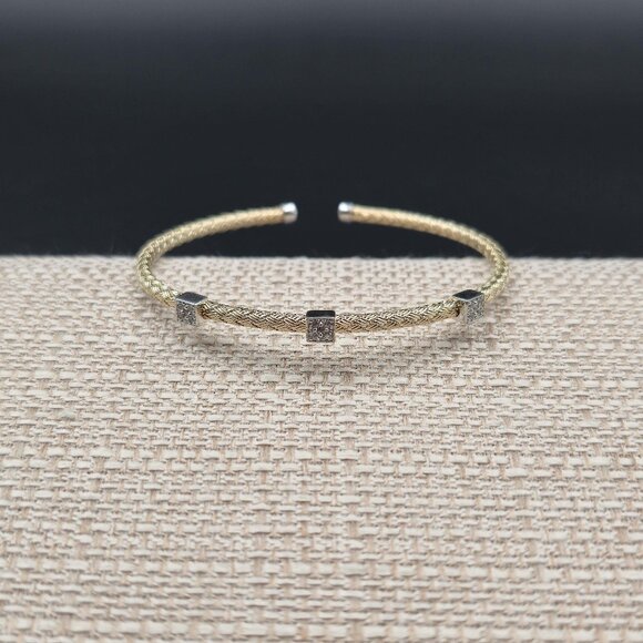 6.5 Inch Gold Over Sterling Silver Cubic Zirconia Gems Cuff Bracelet B873 - Picture 1 of 7